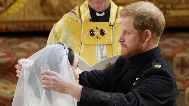 Meghan maintained some traditions, such as wearing a veil. Picture: AFP