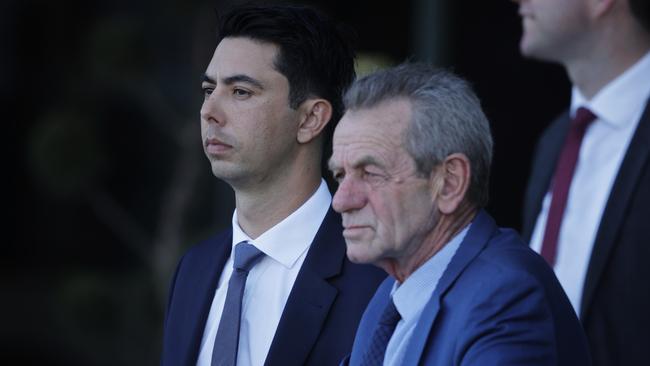 SYDNEY, AUSTRALIA - AUGUST 29: Training partners Sterling Alexiou and Gerald Ryan look on during Sydney Racing at Rosehill Gardens on August 29, 2020 in Sydney, Australia. (Photo by Mark Evans/Getty Images)
