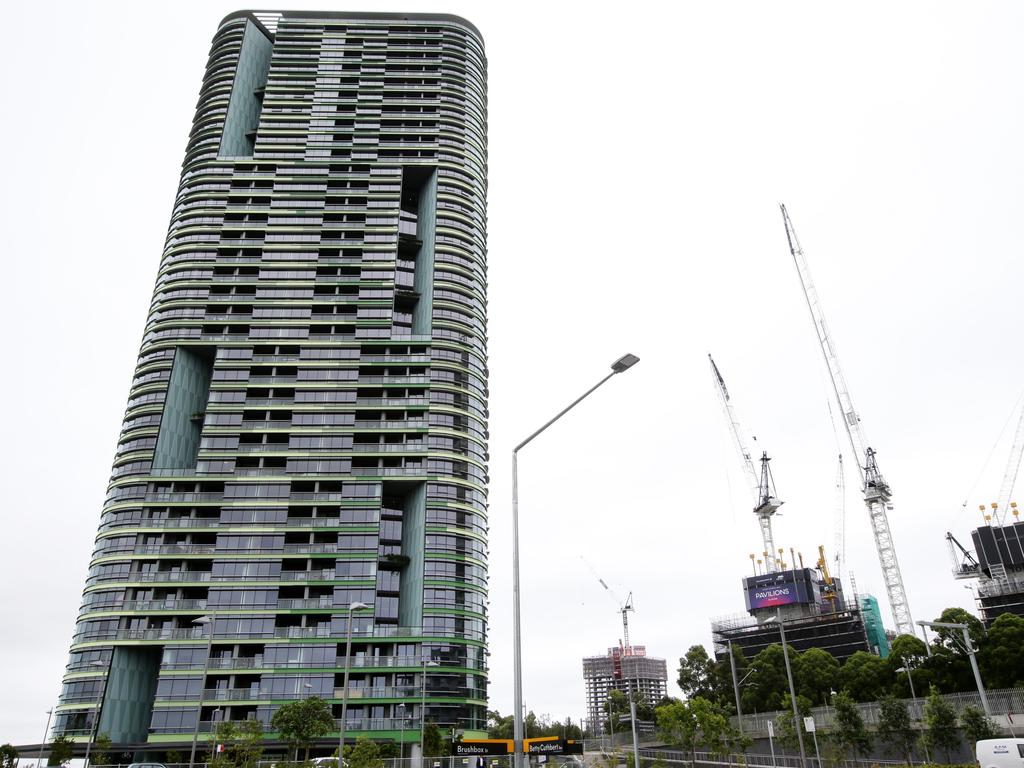 Opal Tower in Sydney Olympic Park as work is being carried out on the tenth floor. Picture: Jonathan Ng