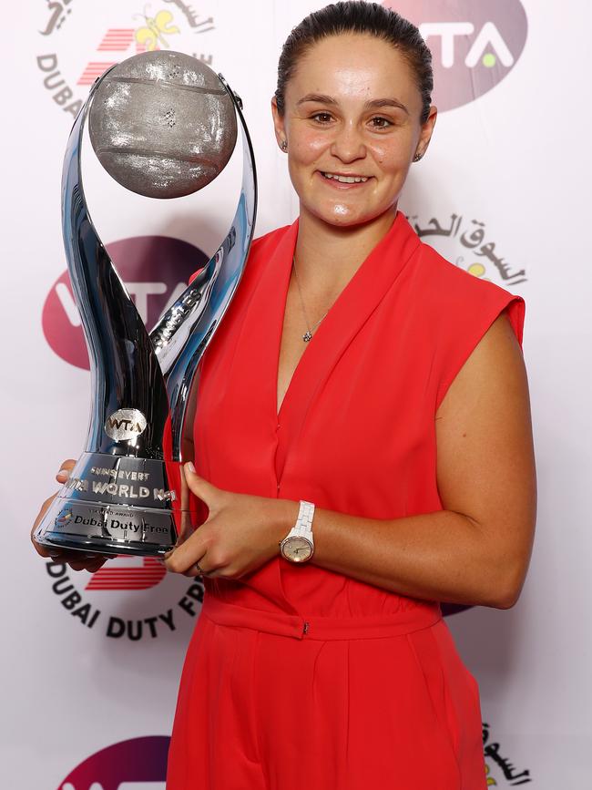 Bart with the WTA Year-End World No 1 Singles player trophy. Picture: Getty Images