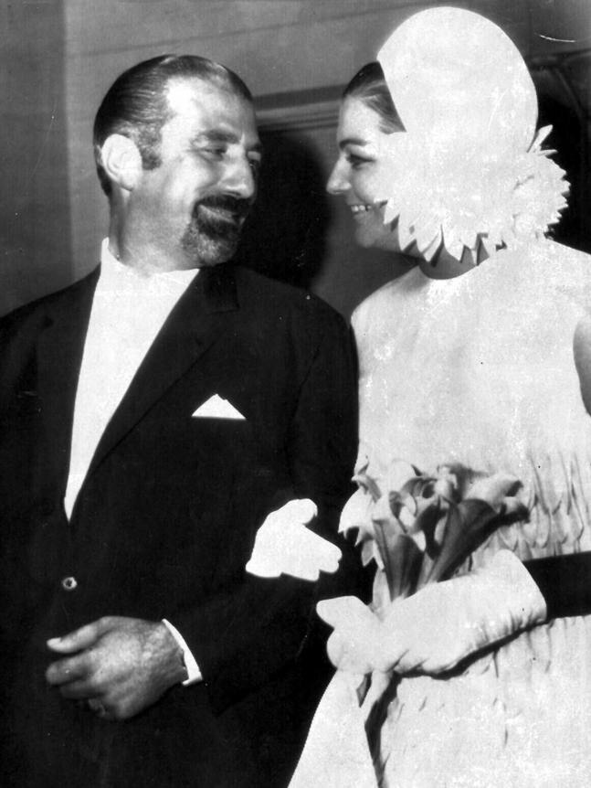 Maggie Tabberer, former fashion editor and presenter (R), with restaurateur Ettore Prossimo on their wedding day 1967.