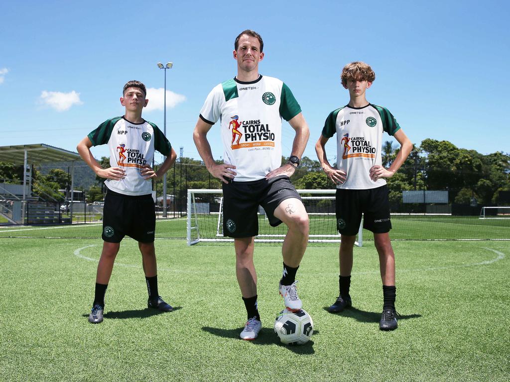 Crios O'Hare (middle) has been named Qld’s best grassroots footballer. Picture: Brendan Radke