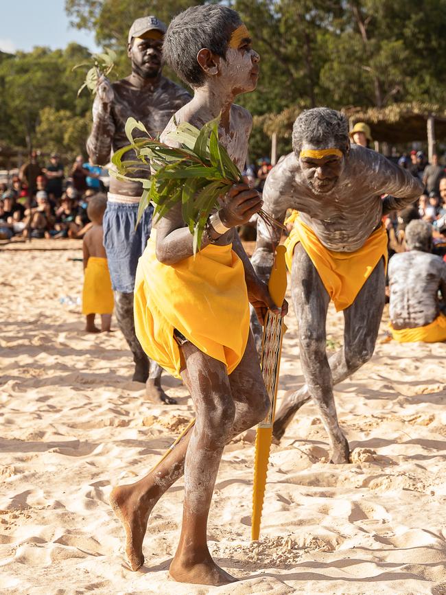 Gurrmuy homeland dance at day one of Garma Festival on Friday August 2023. Picture: Pema Tamang Pakhrin
