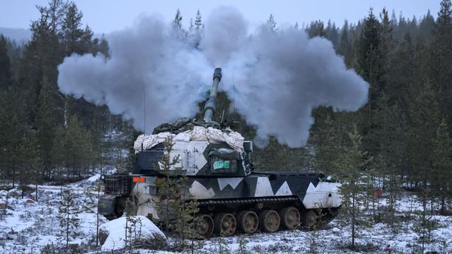 Members of the Finnish artillery Karelia Brigade fire shells from a K9 mobile Howitzer during live fire testing on November 18, 2024 in Rovaniemi, Finland. Picture: Leon Neal/Getty