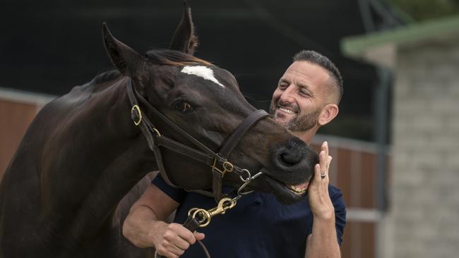 Gold Coast trainer Paul Shailer with his two-year-old filly Isti Star. Picture: Glenn Campbell