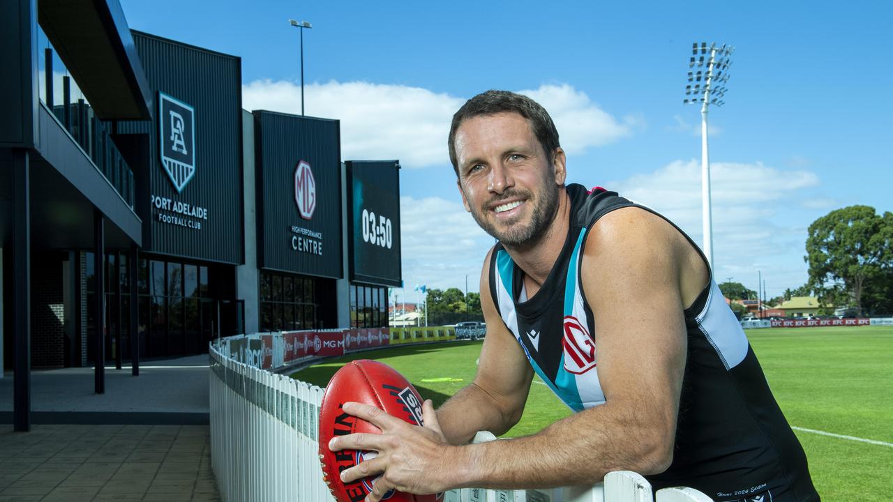 Travis Boak poses at Alberton Oval for his upcoming 350th game for Port Adelaide. Picture Mark Brake