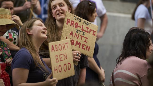 Pro-Choice protesters outside Parliament House in Adelaide on Wednesday. Picture: Matt Loxton