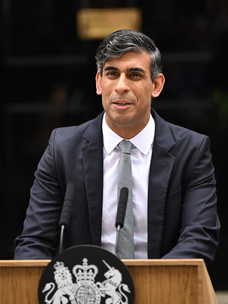 Outgoing Conservative Prime Minister Rishi Sunak speaks to the media as he leaves 10 Downing Street. (Photo by Leon Neal/Getty Images)