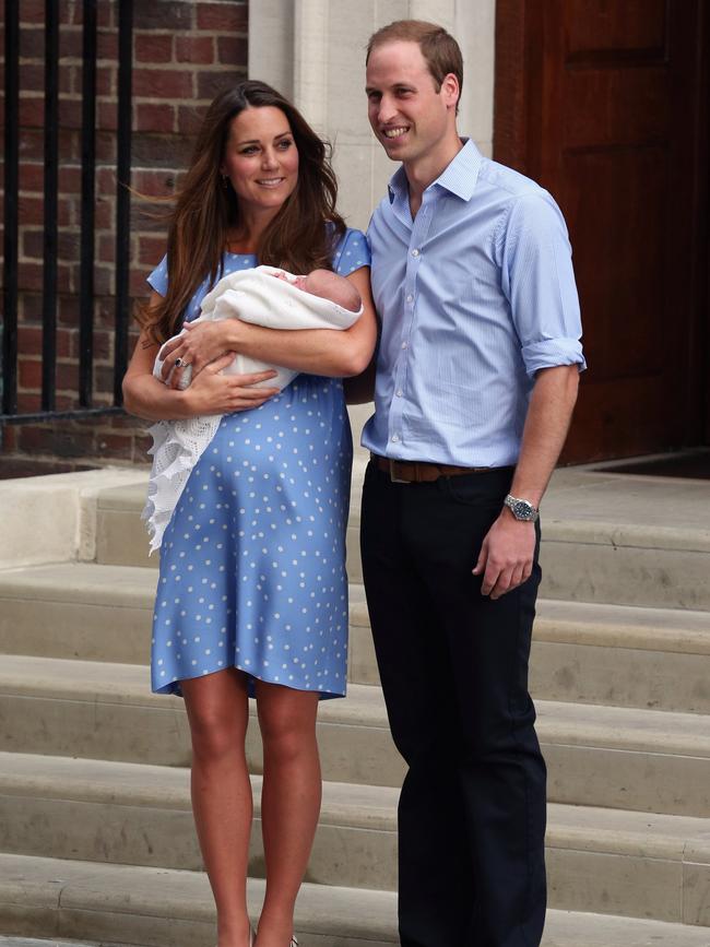 Kate and William leaving hospital with their newborn son George on July 23, 2013. Picture: Oli Scarff/Getty Images