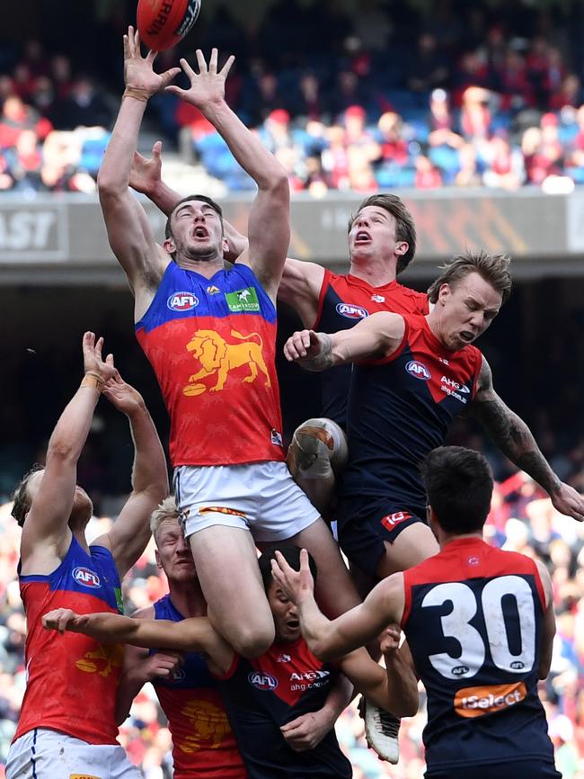 Daniel McStay takes a huge mark against Melbourne.