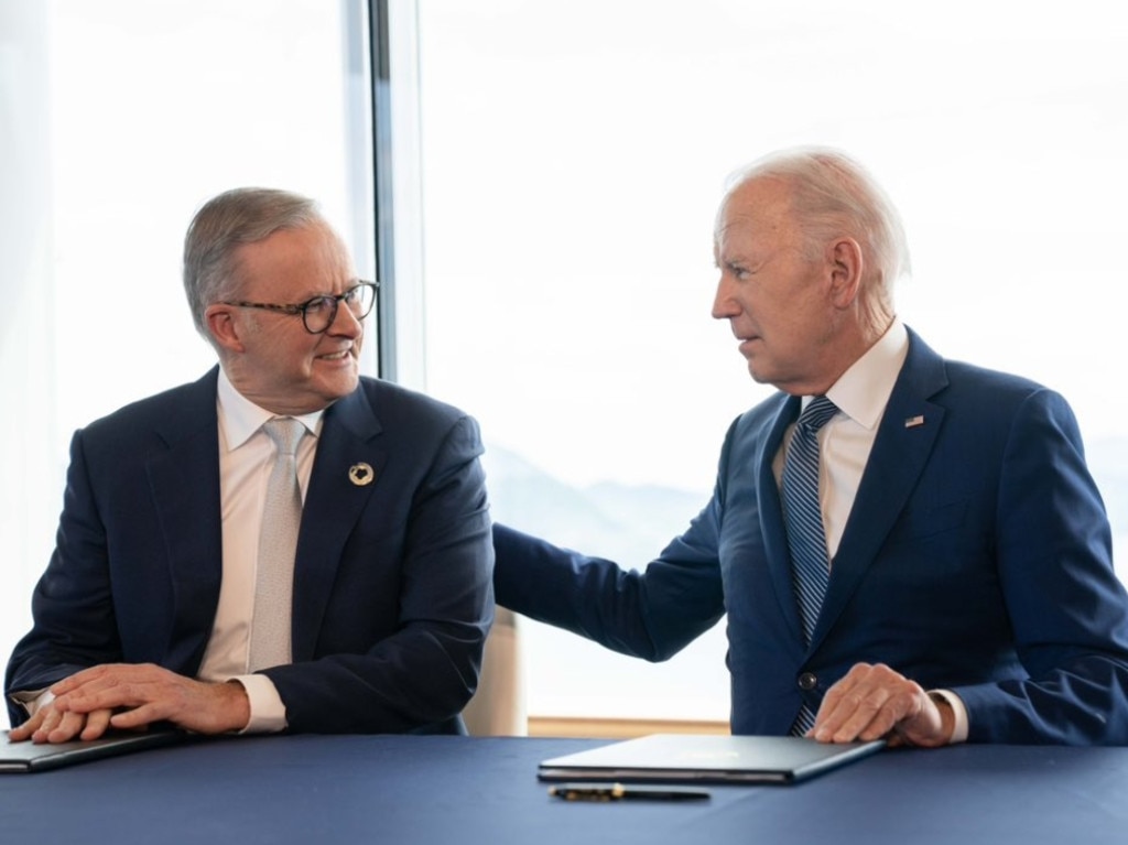 Prime Minister Anthony Albanese and President Joe Biden sign their new climate pact. Picture: Supplied