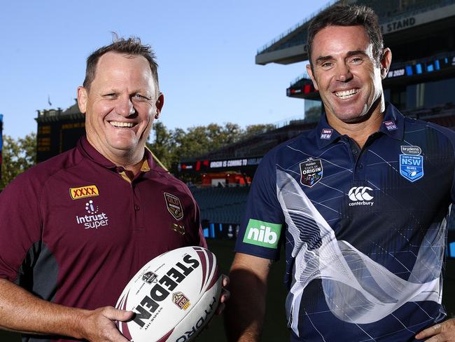 14/02/18 - RUGBY - NRL State of Origin clash set for Adelaide Oval in 2020. Queensland Maroons coach Kevin Walters and NSW Blues coach Brad Fittler. Picture: SARAH REED