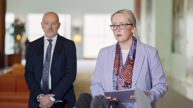 Richard Marles’ former chief of staff Jo Tarnawsky at a press conference at Parliament House in Canberra. Picture: NewsWire / David Beach