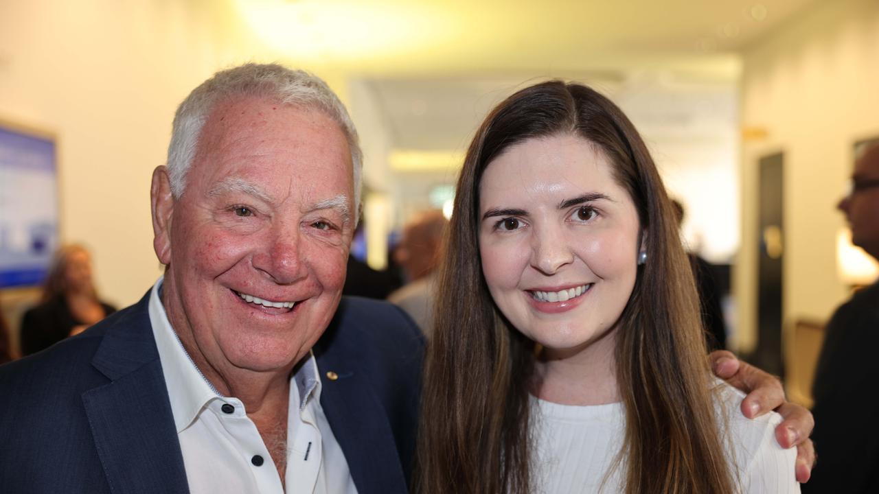 Paul Donovan and Laura Hunt at the Ray White Surfers Paradise Business Meets Sport lunch 2024 for Gold Coast at Large. Picture, Portia Large.