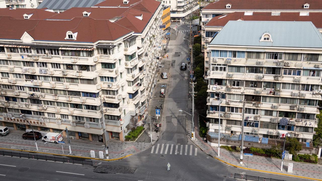 Empty streets in the Yangpu district in Shanghai on April 1, 2022. Picture: AFP/China OUT