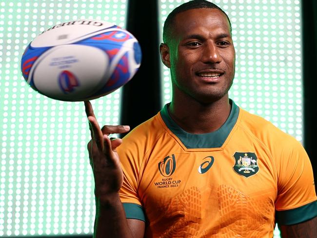 SAINT-ETIENNE, FRANCE - AUGUST 30: Suliasi Vunivalu of the Wallabies is photographed behind the scenes during the World Rugby portrait session during the Rugby World Cup France 2023, at Saint-Galmier on August 30, 2023 in Saint-Etienne, France. (Photo by Chris Hyde/Getty Images)