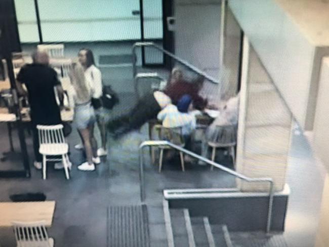 CCTV captured the moment Stipe Lozina attacked Mrs Elasmar while she was having dessert with friends. Pic: Supplied