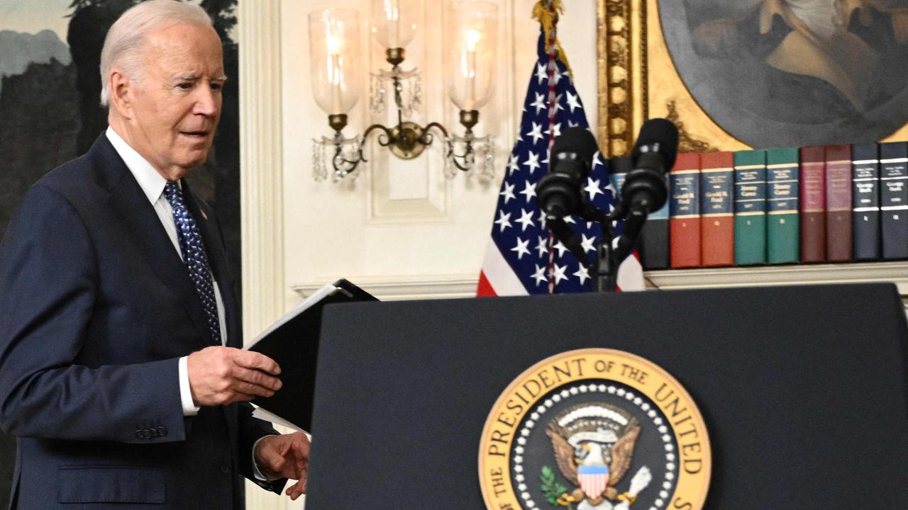 Mr Biden approaches his lectern with his now typical, slightly lost facial expression. Picture: Mandel Ngan/AFP