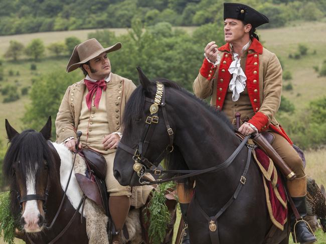 Gad as Le Fou — with the horse who hated him and the co-star who loved him, Luke Evans (as Gaston), so much they’re already thinking of ways to work together again. Picture: Disney