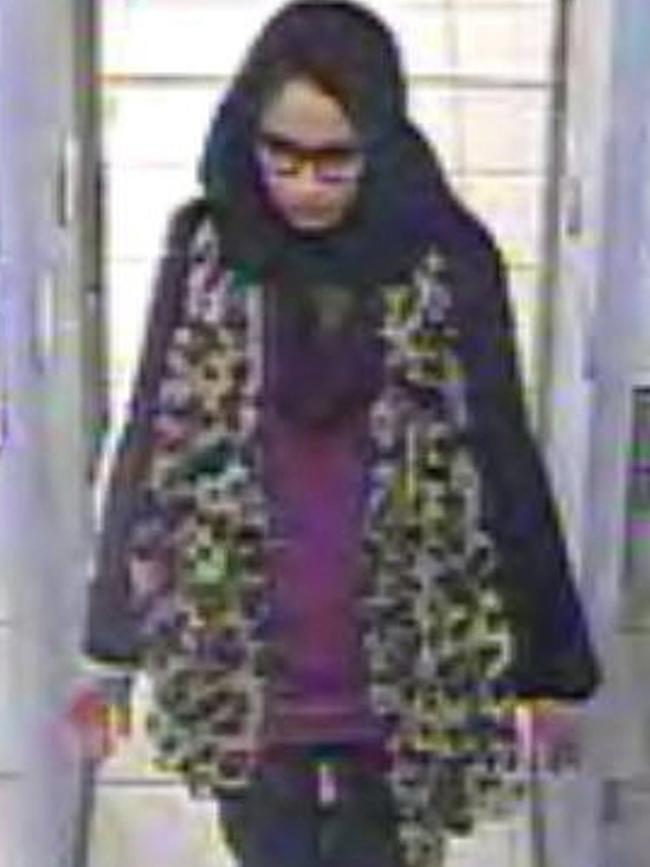 Shamima Begum passes through security barriers at Gatwick Airport, south of London, in February 2015.