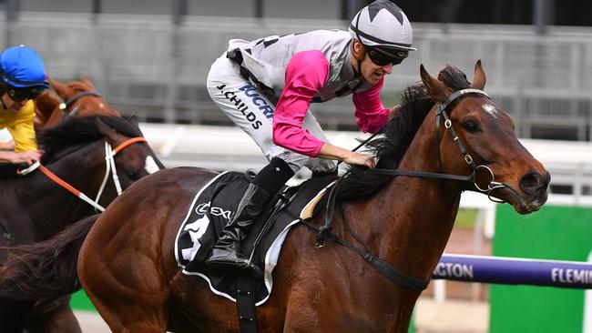 Surprise Baby secured its spot in the Melbourne Cup with victory in The Bart Cummings. Picture: AAP