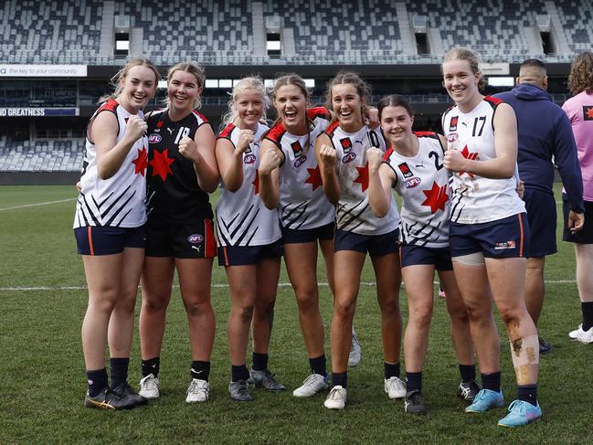 Melanie Staunton (third from left) after the NAB Futures League match. Photo: Mike Owen/AFL Photos