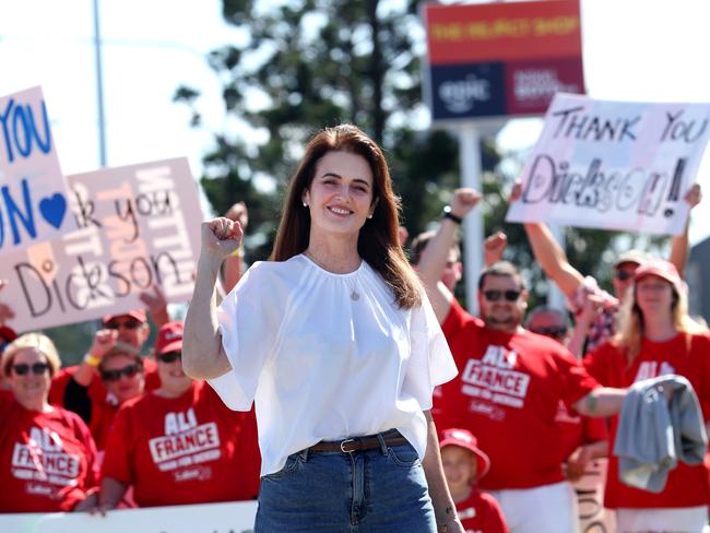 The new federal member for Dickson, Ali France, pictured after defeating Peter Dutton in his own seat. Picture: Annette Dew.