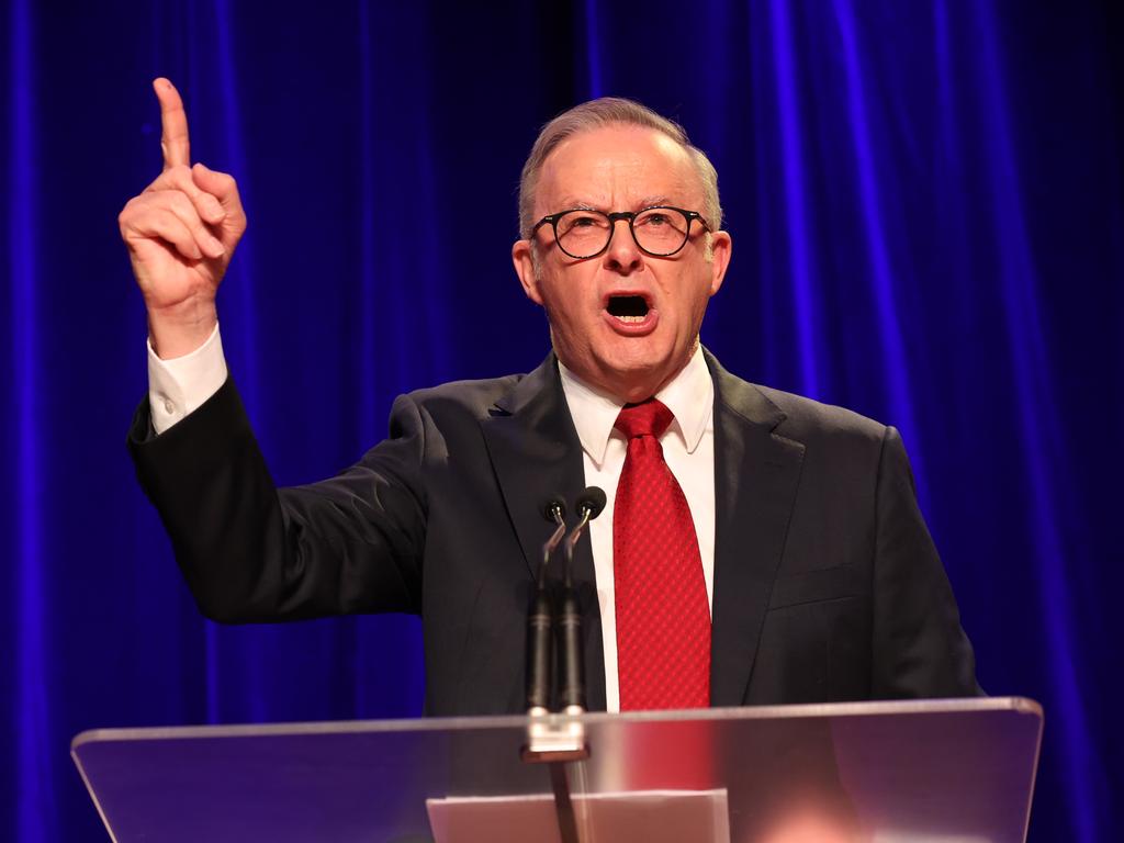 Australian Prime Minister Anthony Albanese makes his victory speech in Sydney. Picture: Jason Edwards / NewsWire