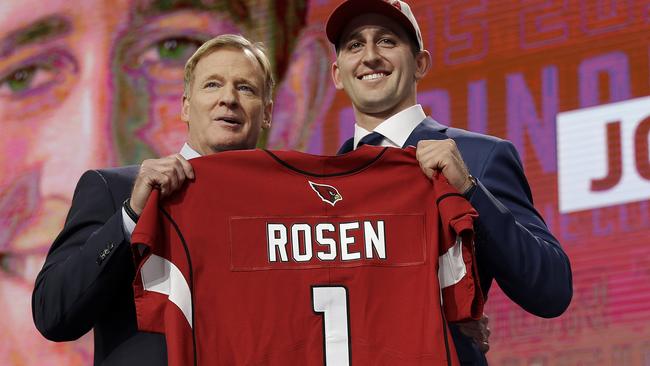 UCLA's Josh Rosen, right, after being selected by the Arizona Cardinals. Picture: AP.