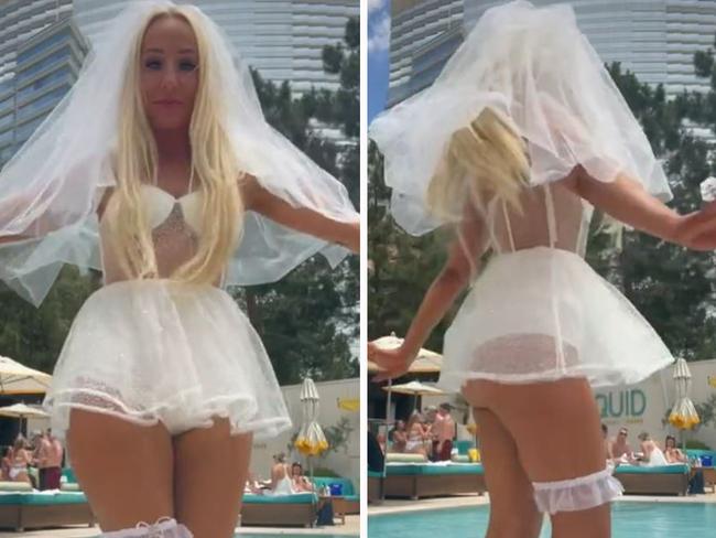 Bride flashes bum in see-through outfit