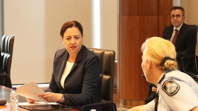 Premier Annastacia Palaszczuk hosting a disaster co-ordination meeting in Brisbane. Picture: Liam Kidston.