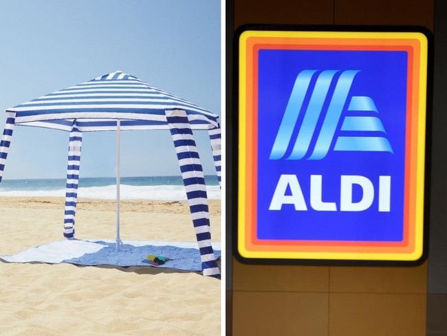 Aldi has released its own beach cabana, which was filmed taking over Aussie beaches over the summer, for $69.99.