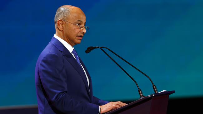 World Aquatics president Husain Al Musallam announced the new bylaws. (Photo by Maddie Meyer/Getty Images)