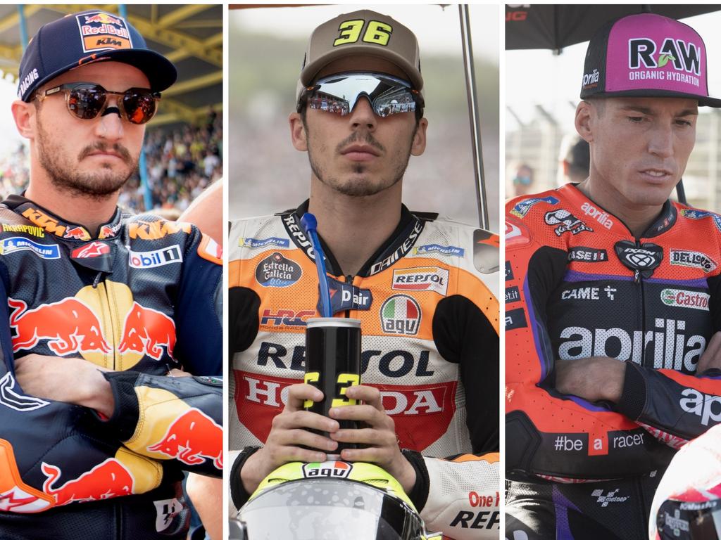 (left to right) KTM's Jack Miller, Honda's Joan Mir and Aprilia's Aleix Espargaro are all MotoGP free agents for 2025.