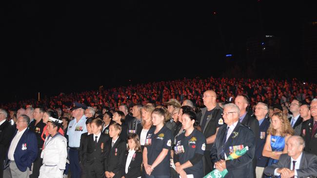 Thousands of people turned out to mark the Gallipoli centenary at the Southport Dawn Service this morning. Photo: Tanya Westthorp