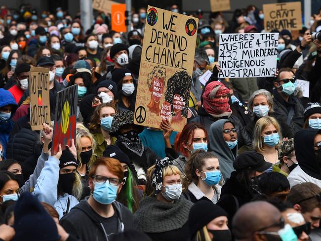 The Black Lives Matter protest in Melbourne. Picture: AFP