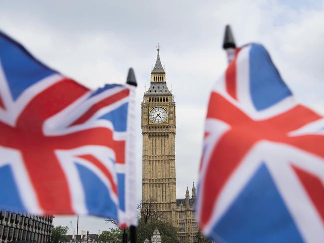 British flags waving by Big Ben