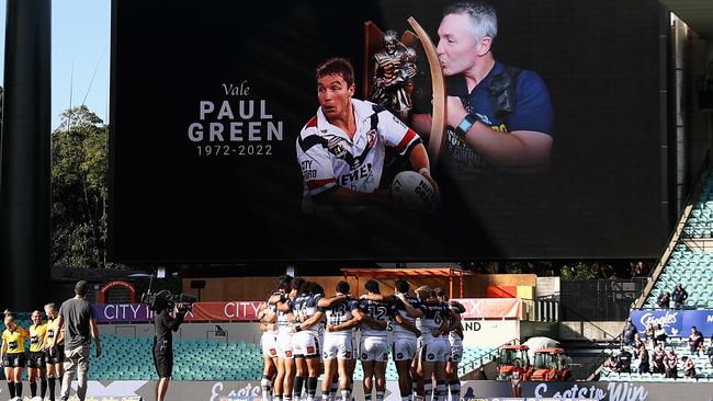 Cowboys players observed a minute’s silence in honour of the club’s former coach Paul Green at the SCG on Saturday. Picture: Cameron Spencer/Getty Images