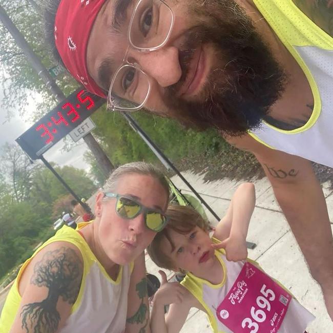 Ben and Kami Crawford claim they were visited by Child Protective Services after they allowed their 6-year-old son Rainier to run in a marathon in Cincinnati. Picture: Instagram / @fightfortogether.