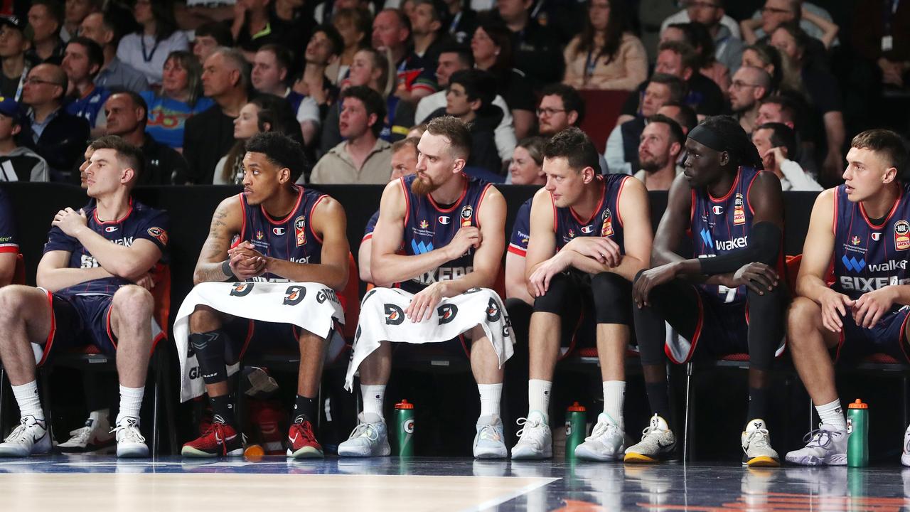 ADELAIDE, AUSTRALIA - OCTOBER 28: 36ers bench during the round five NBL match between Adelaide 36ers and New Zealand Breakers at Adelaide Entertainment Centre, on October 28, 2022, in Adelaide, Australia. (Photo by Sarah Reed/Getty Images)