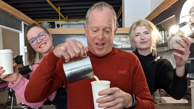 Cortillé owner Chris Batty with baristas Kayla Nichols, left, and Lilli Mulcahy in his Lyttleton Terrace cafe, Bendigo. Picture: Zizi Averill