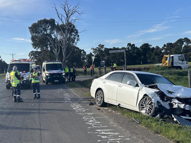 Emergency services were called to the scene on Archer Rd near the corner of Marlboro Dr and Hoopers Rd in Kialla at 3.30pm on Wednesday, September 04, 2024. Picture: Oscar Jaeger