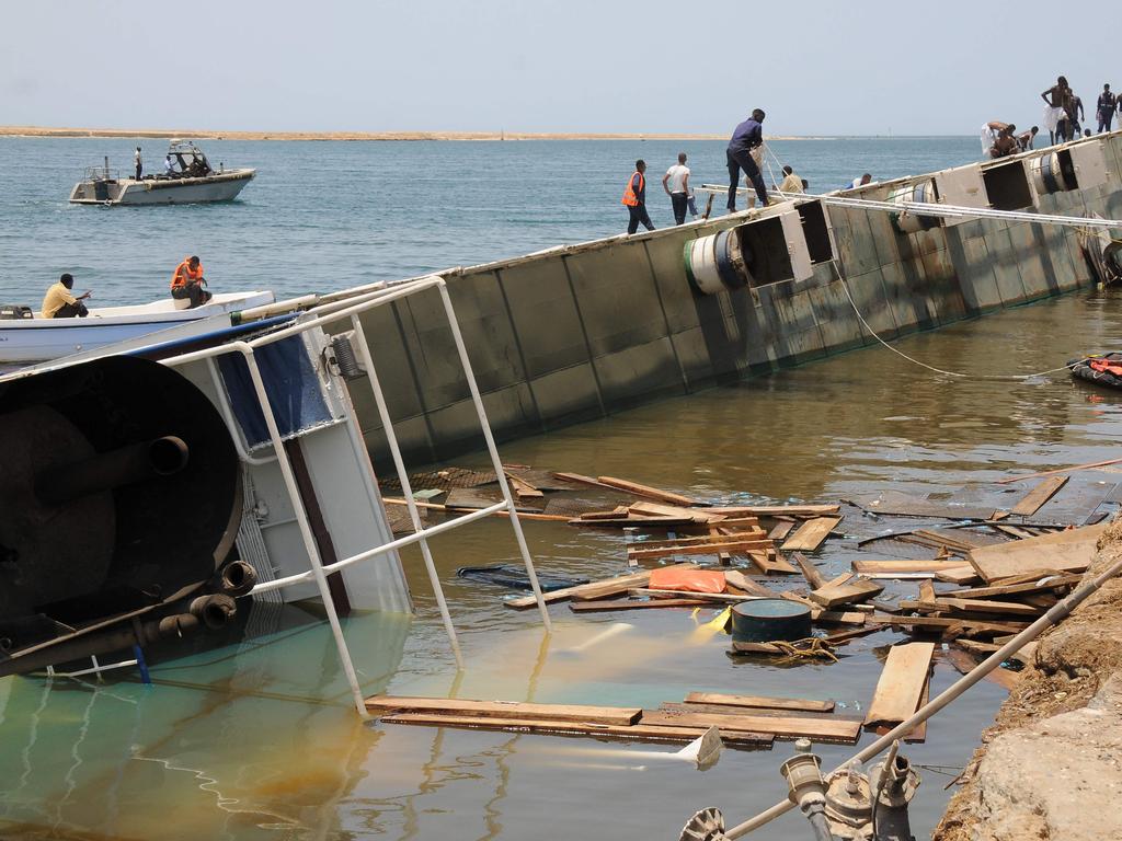 Omar al-Khalifa, the head of the national exporters’ association, said the ship took several hours to sink at the pier.