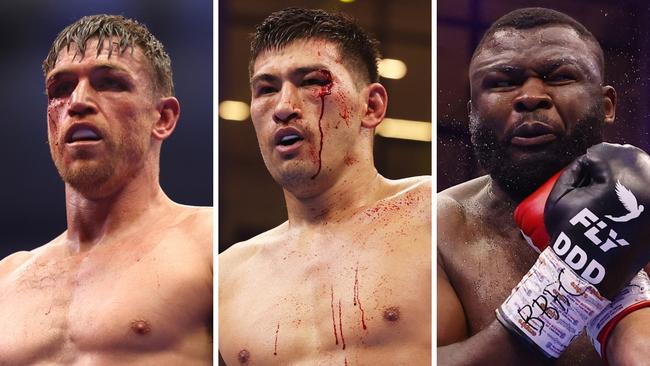 Callum Smith (left), Dmitry Bivol and Martin Bakole (right). Photo: Getty.