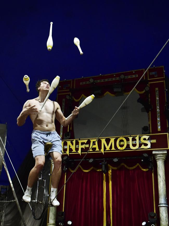 Infamous The Show, training in Townsville ahead of opening night. Artist Merrik Aston. Picture: Alix Sweeney