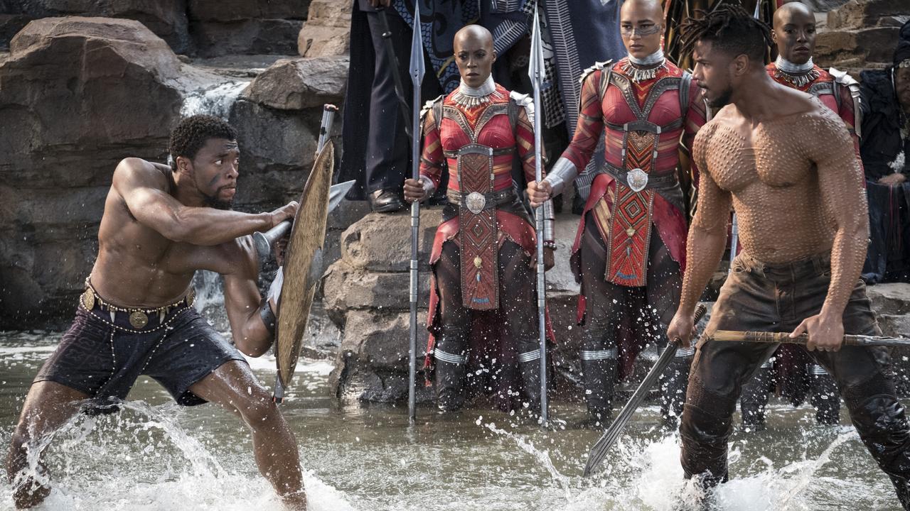 Chadwick Boseman and Michael B. Jordan in Black Panther. Picture: Matt Kennedy/Marvel Studios 2018