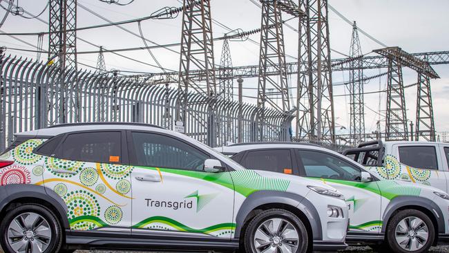 Transgrid’s electric vehicles.Picture: Christian Gilles