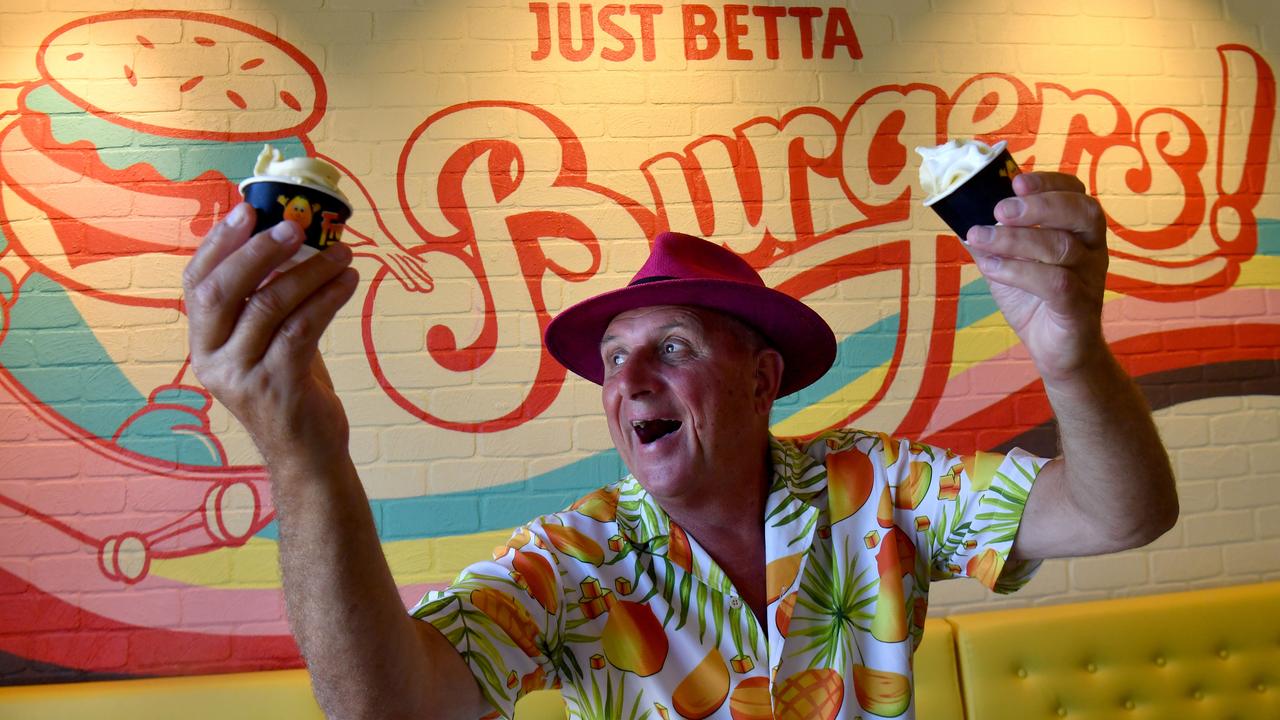 Decisions decisions, as Pricey weighs up Fosty Mango’s soft serve flavours The Twist and Vanilla-licious at the Getta Betta store at The Lakes. Picture: Evan Morgan