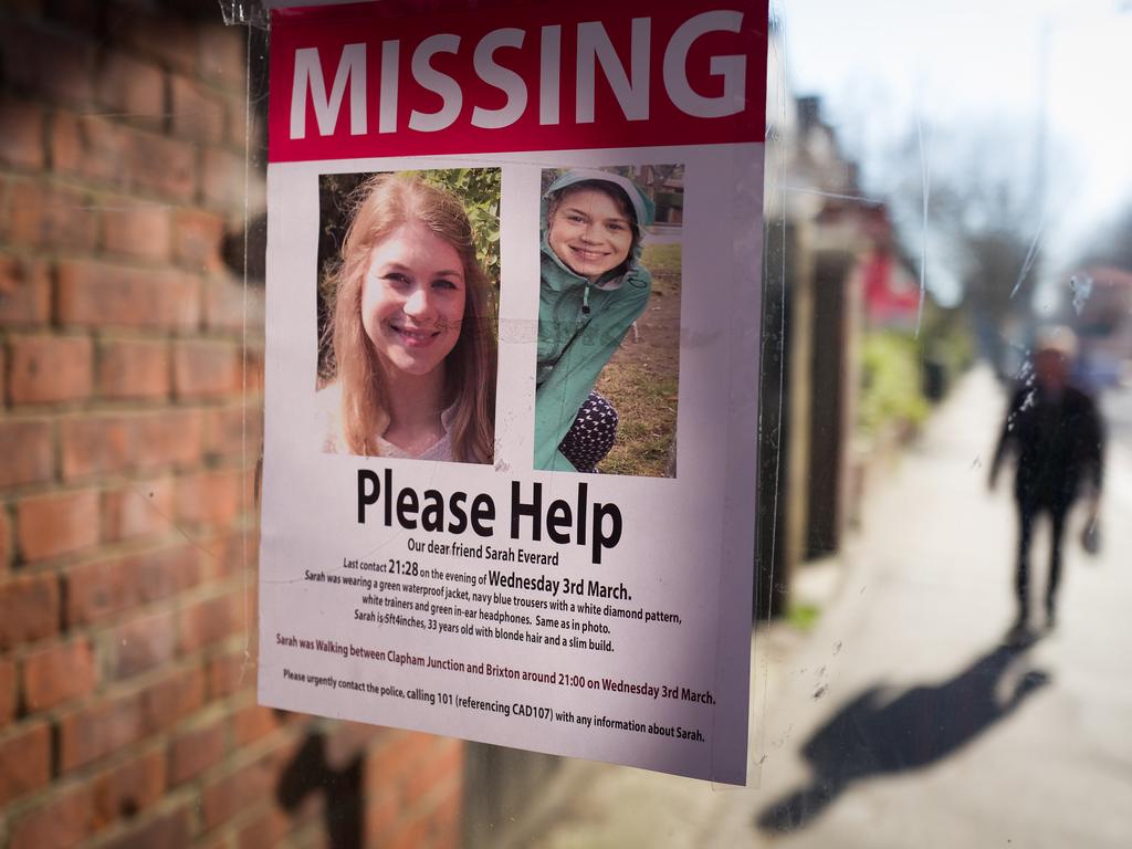 Posters requesting information around the disappearance of Sarah Everard. Picture: Leon Neal/Getty Images