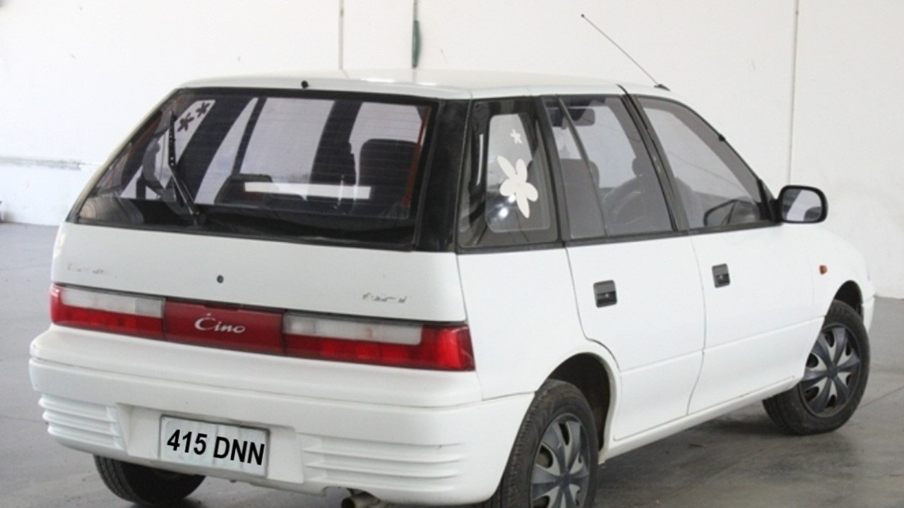 Meaghan Rose’s white 1995 Suzuki Chino hatchback, with registration 415DNN, was found in the Point Cartwright carpark. Picture: QLD POLICE